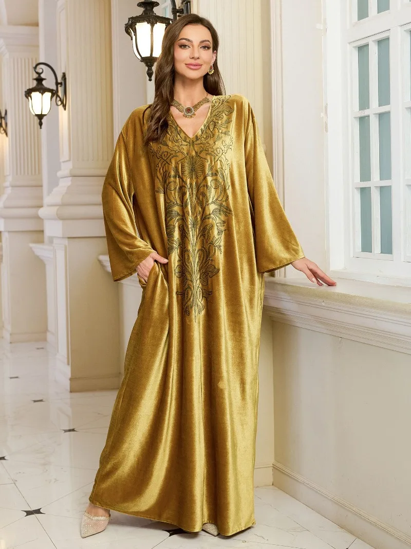 

New Embroidered Velvet Oversize Long Robe Beach Vacation Bikini Cover up Dress Outerwear Casual Comfortable plus Size