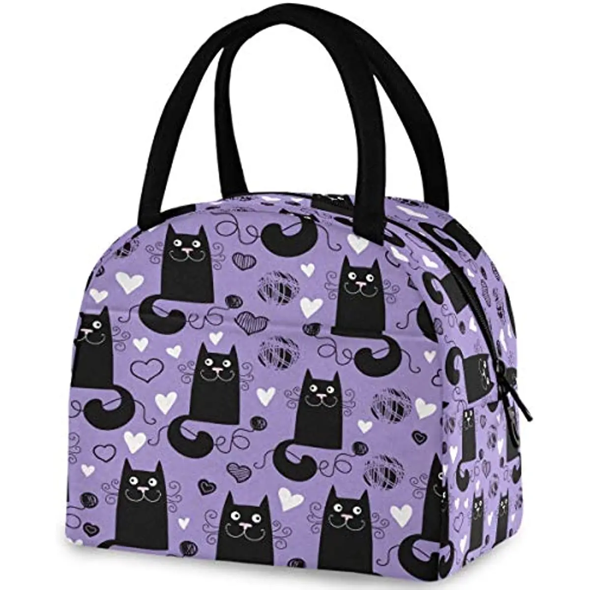 Funny Black Cats Reusable Lunch Tote Bag with Front Pocket Zipper Closure Insulated Thermal Cooler Container Bag