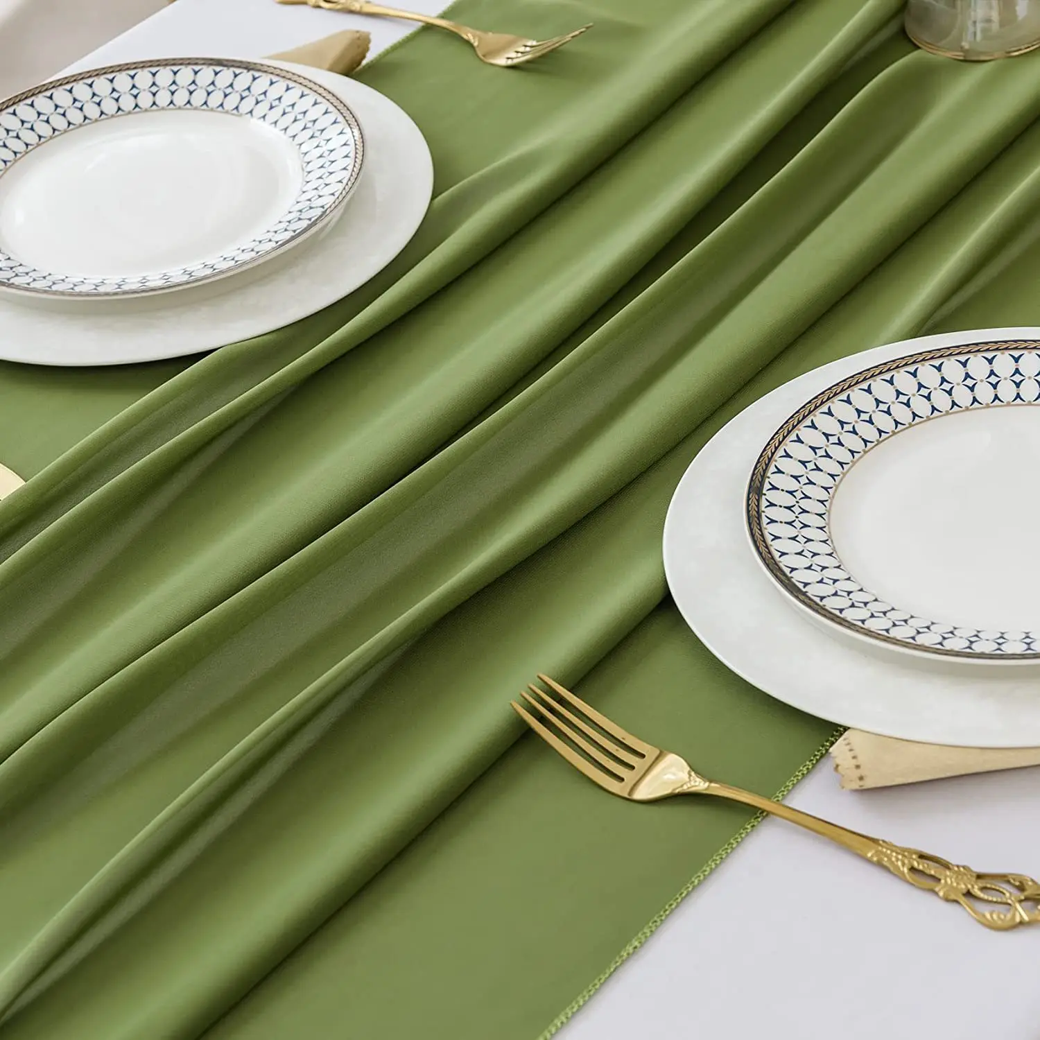 27.5x118 Polegada verde oliva chiffon gaze corredor de mesa mesa de casamento correndo chá de bebê rústico puro decoração de mesa de jantar