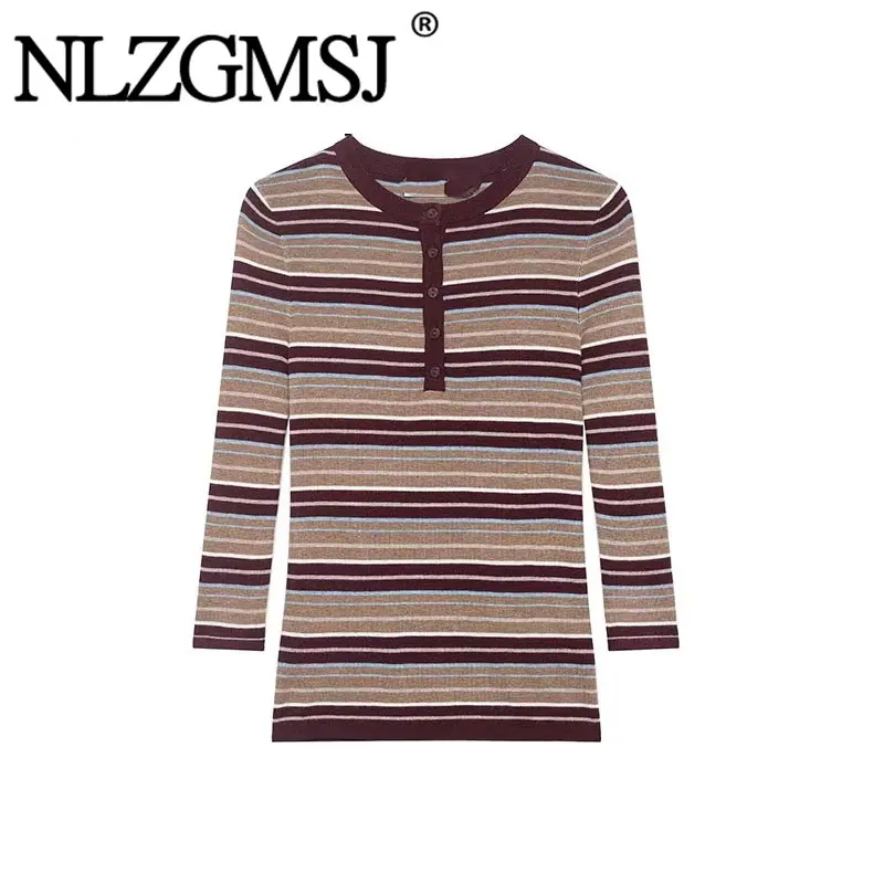 Nlzgmsj 2026 Eleganter Damen-Strickpullover Modischer Gestreifter Slim-Fit Sweater Neuer Lässiger O-Ausschnitt Strickwaren-Oberteil ﻿ ﻿