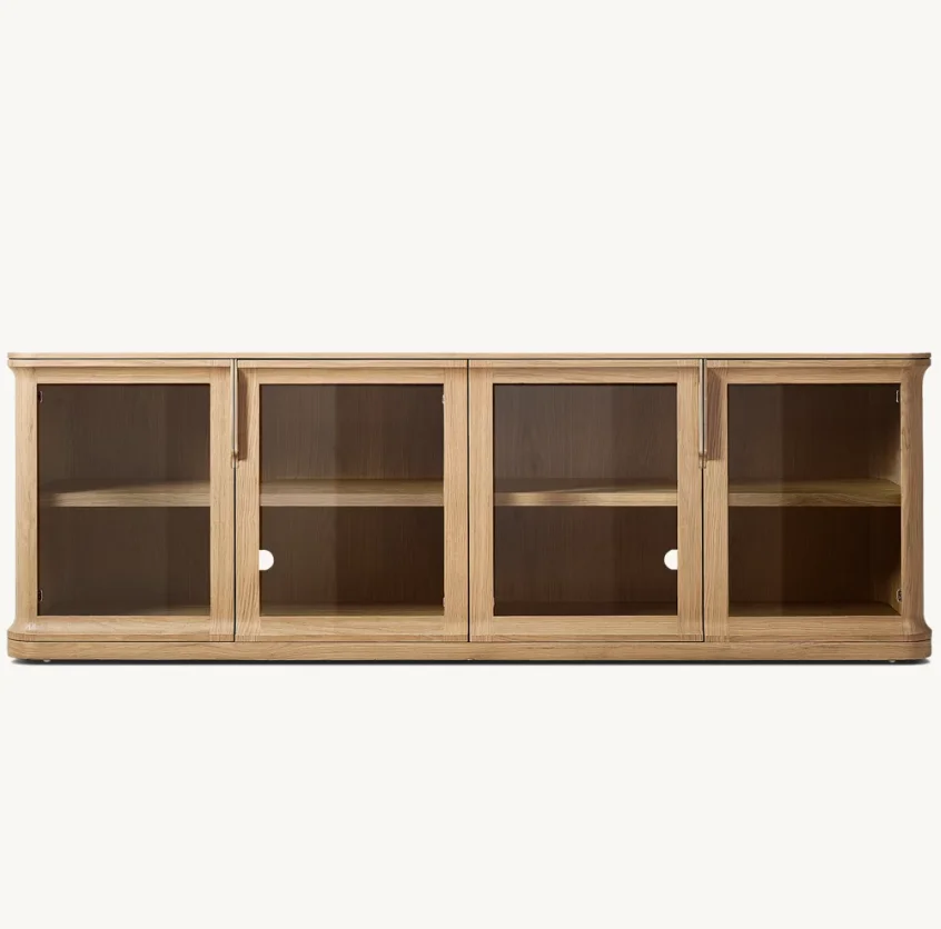 #  Modern Living Room Furniture Wood Media Console Glass  Door Storage TV Stand
