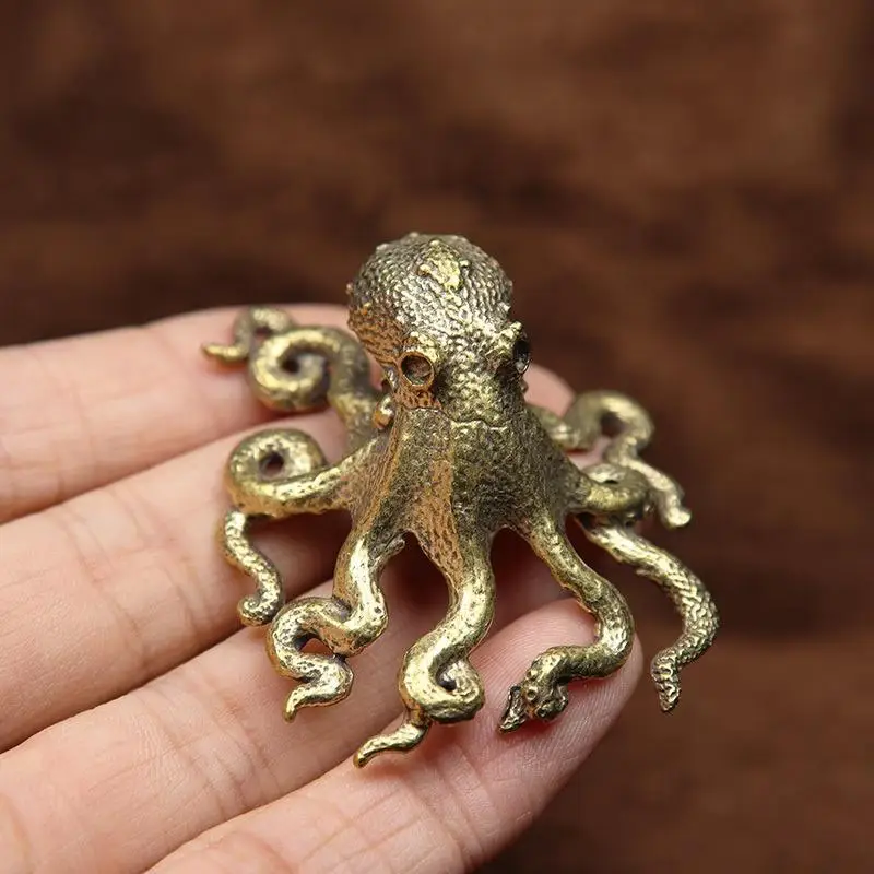 1Pc Octopus Statue Metal Brass Tea Pet Table Ornament Lucky Home Decorations Accessories Antique Tea Set Craft Home Decoration