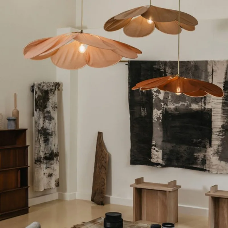 Japanese Style Petal Fabric Pendant Lights Restaurant Living Room Homestay Cafe Teahouse Bar Counter Ceiling Chandelier Ornament