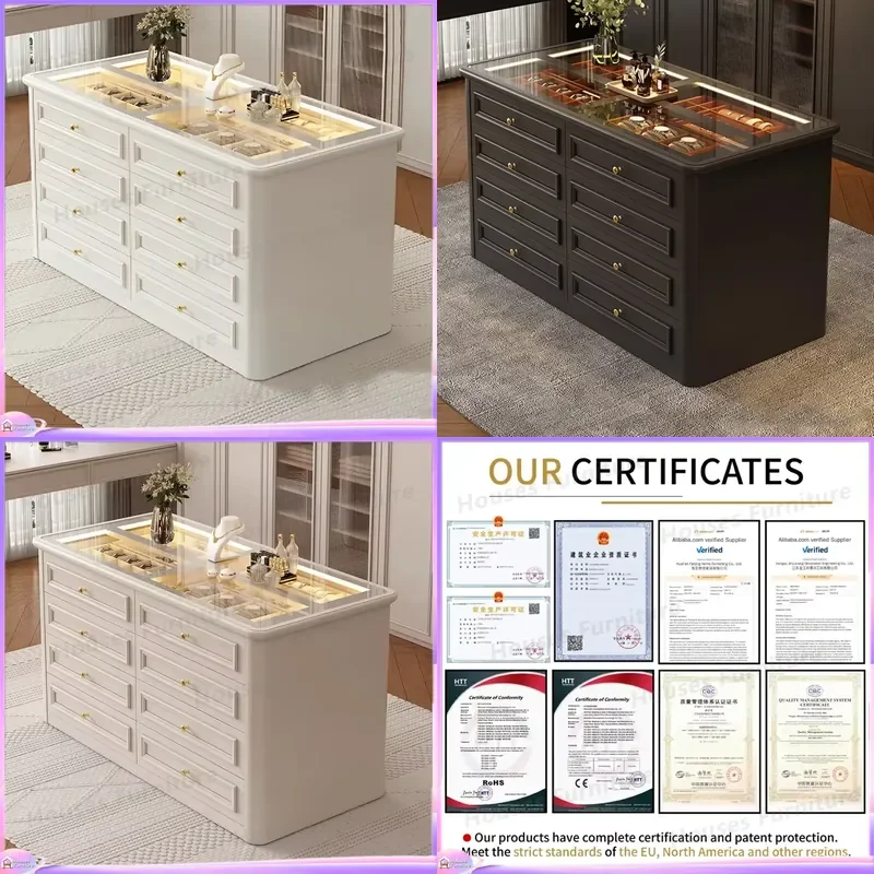 Luxury Shoe Cabinet Storage Organizer with LED Light Glass Display Drawer Locker Eco Friendly High End Island Desktop Jewelry