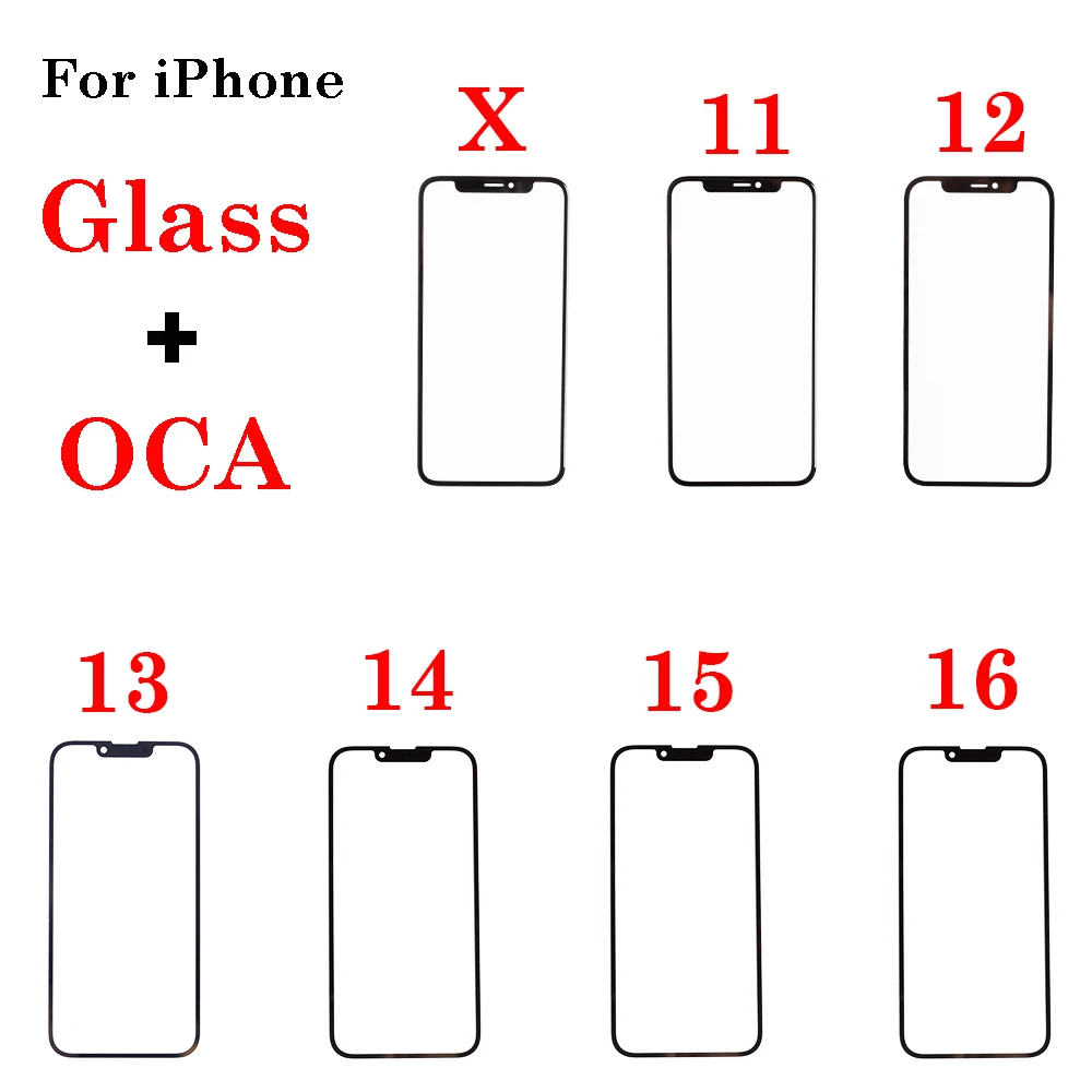 

Pop 1Pcs New Front Screen Outer Glass With OCA For IPhone X XS XR Max 11 12 13 14 15 16 Pro Max Mini 14 15 16 Plus LCD External