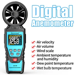 's digitale Anemometer, tragbares Windgeschwindigkeitsmessgerät, Windkraft, Temperatur, Luftfeuchtigkeit, Messung, Luftvolumetester