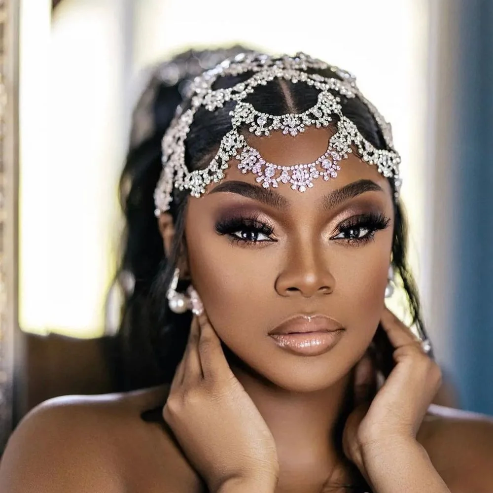 

Hot-selling ethnic flower-shaped hair chain, headgear exaggerated rhinestone wedding hair accessories, women's Hair chain