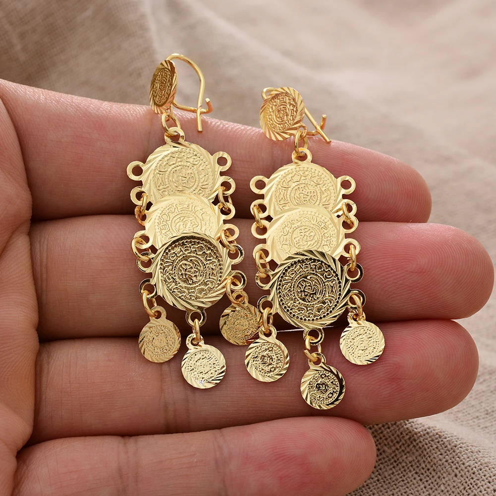 Dubai Nigeria Dubai African Coin Earrings For France Women Girls Ethiopian Turkey Gold Color Earrings Arab Birthday Gift