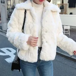 Lucyever Fall Winter 2023 Short Faux Fur Coats Women Thickened Warm Lamb Wool Jackets Female Korean Style Furry Lapel Outwear