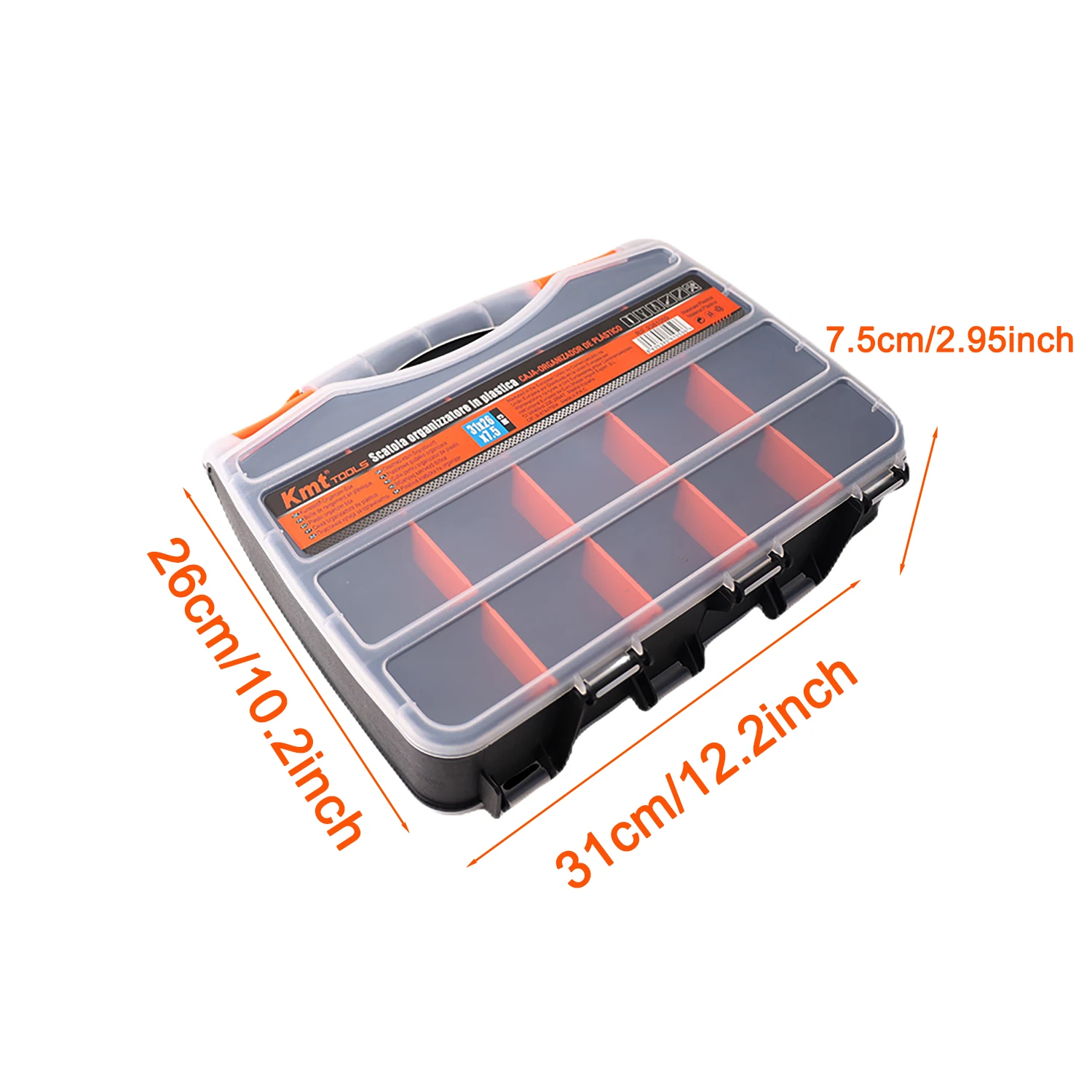 KMT Tools,1pc Portable Plastic Container with Removable Compartment,Clear Case Screw Storage Box,Hand Tool Organizer Tray