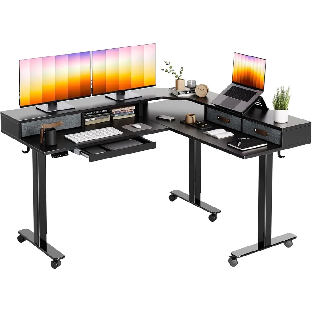 

Computer Desks, Triple Motor 63" L Shaped Standing Desk with Drawers, Electric Standing Desk Adjustable Height, Computer Desks