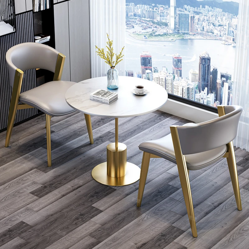 Light luxury slate small round table sales office meeting table and chair combination