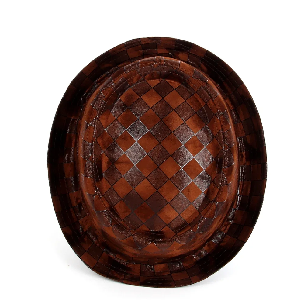 Men Leather Fedora Hat Flat Pork Pie Hat For Gentleman Dad Bowler Porkpie Jazz Hat Big 4Size S M L XL
