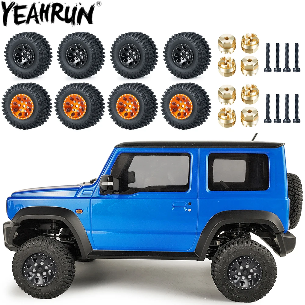 YEAHRUN Aluminum Wheels Tires with Hex Wheel Hub Adapter Set for Kyosho Miniz-Jeep 4X4 1/24 Wrangler Rubicon Upgrade Parts