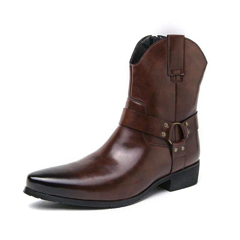 عالية الجودة الرجال تشيلسي الأحذية أحذية من الجلد عادية الكلاسيكية قبعات رعاة البقر الغربية فارس الأحذية منصة رسمية الأحذية للرجال بوتاس #4