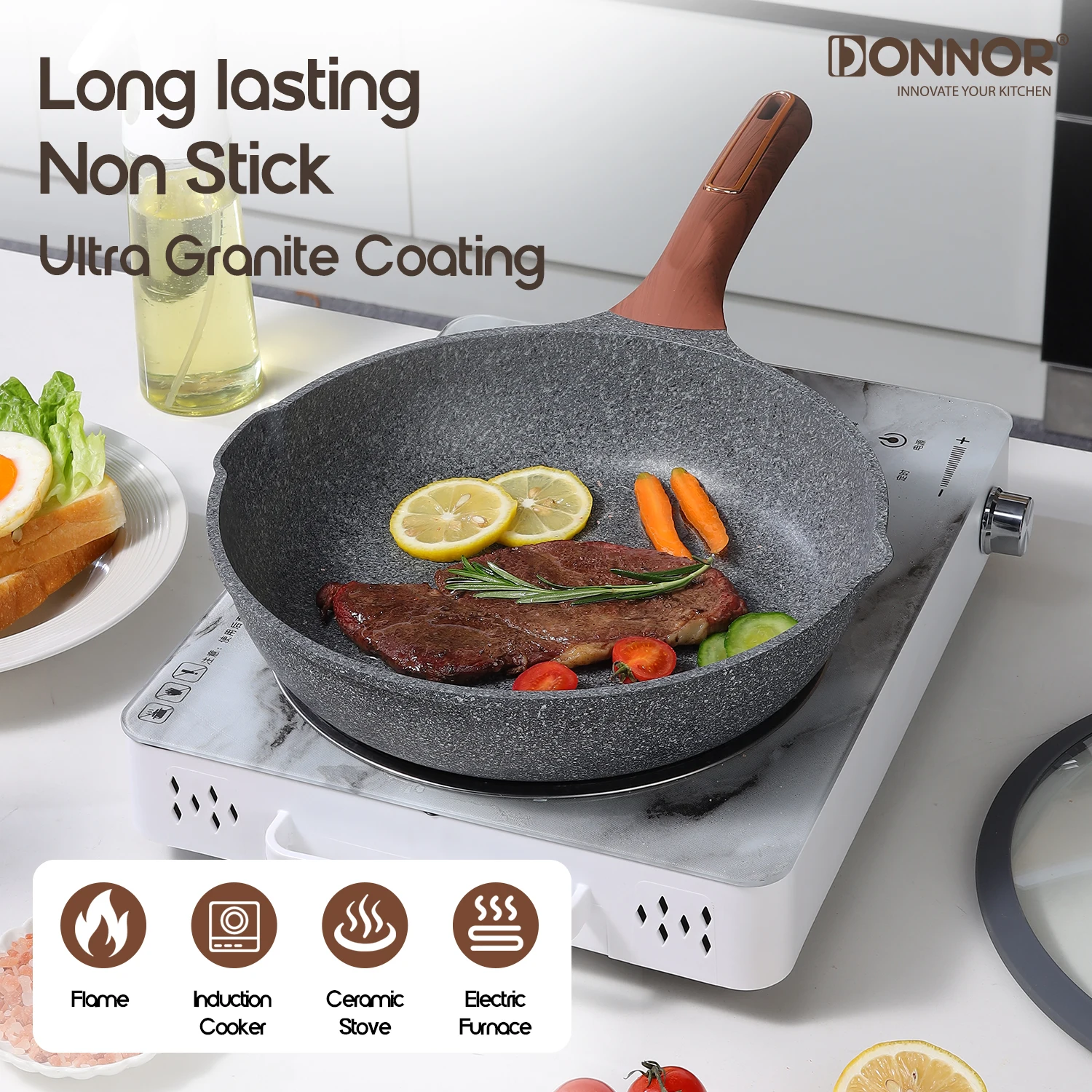 

Сковорода DONNOR Medical Stone с антипригарным покрытием: долговечная, с антипригарным покрытием, меньше дыма и масла, легко чистится и хранить, различные размеры