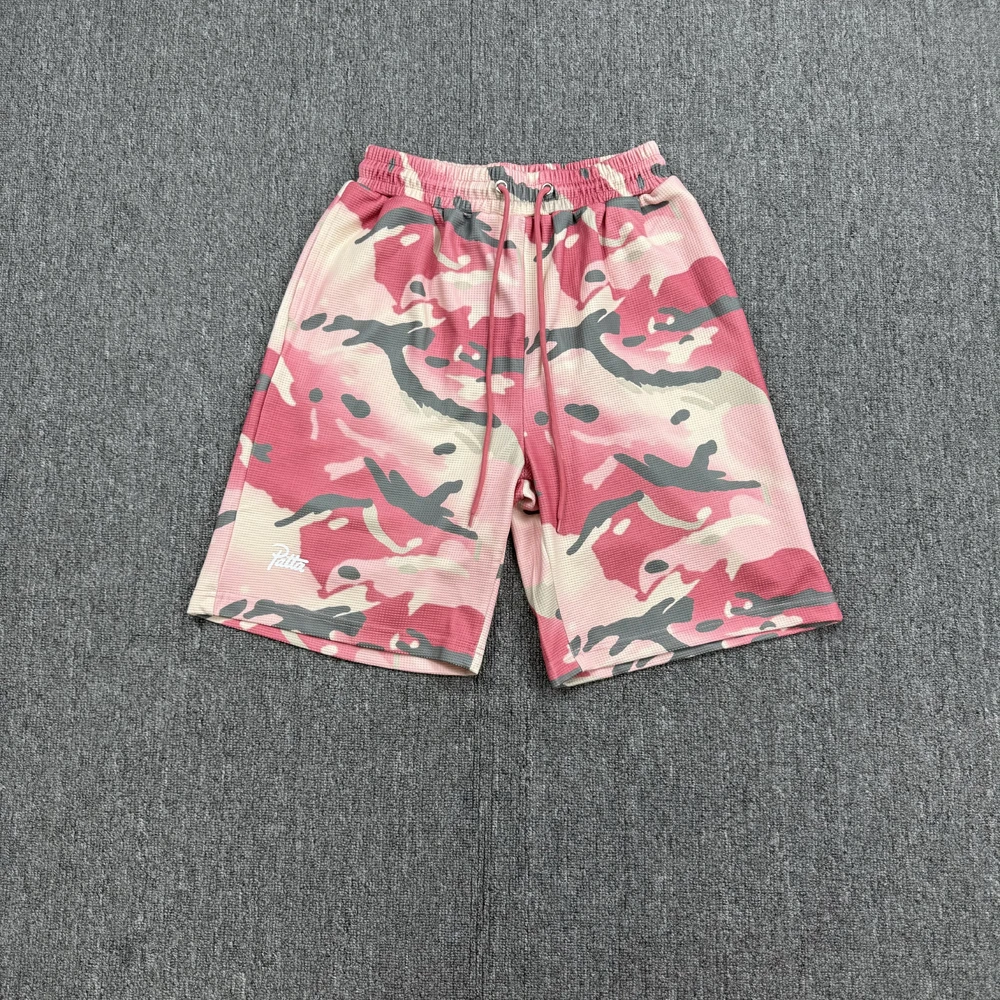 

2025 new PATTA Top Quality camouflage baggy shorts waffle sports men women pink shorts