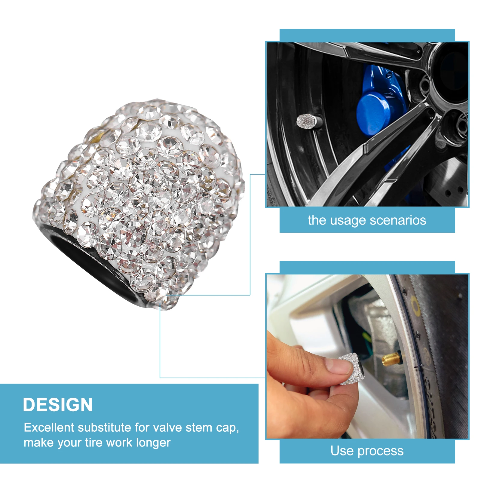 

4pcs Rhinestone Valves Stem Caps Clay Coated Tire Decor Pink Metal Car Enhanced Seal Prevent Leakage Fits