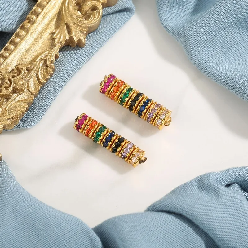 قوس قزح 7 مللي متر 6 مللي متر مستقيم قطع النحاس مطلية بالذهب كريستال خزر عازل ل سوار قلادة البوذية سبحة صلاة لتقوم بها بنفسك الحرفية مجموعة