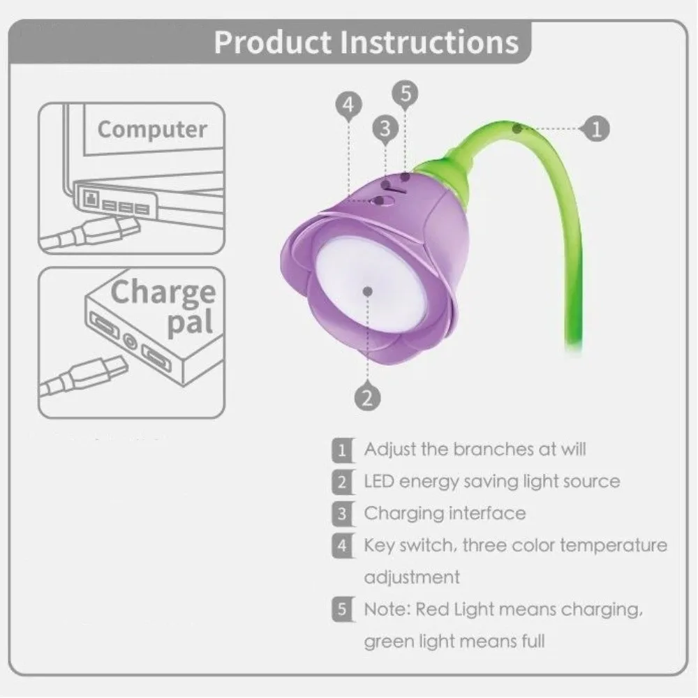 Portable Rechargeable Rose LED Lamp with Brightness Memory Soft Lighting Desk Lamp Bendable Gift Flower LED Table Lamp Bedroom