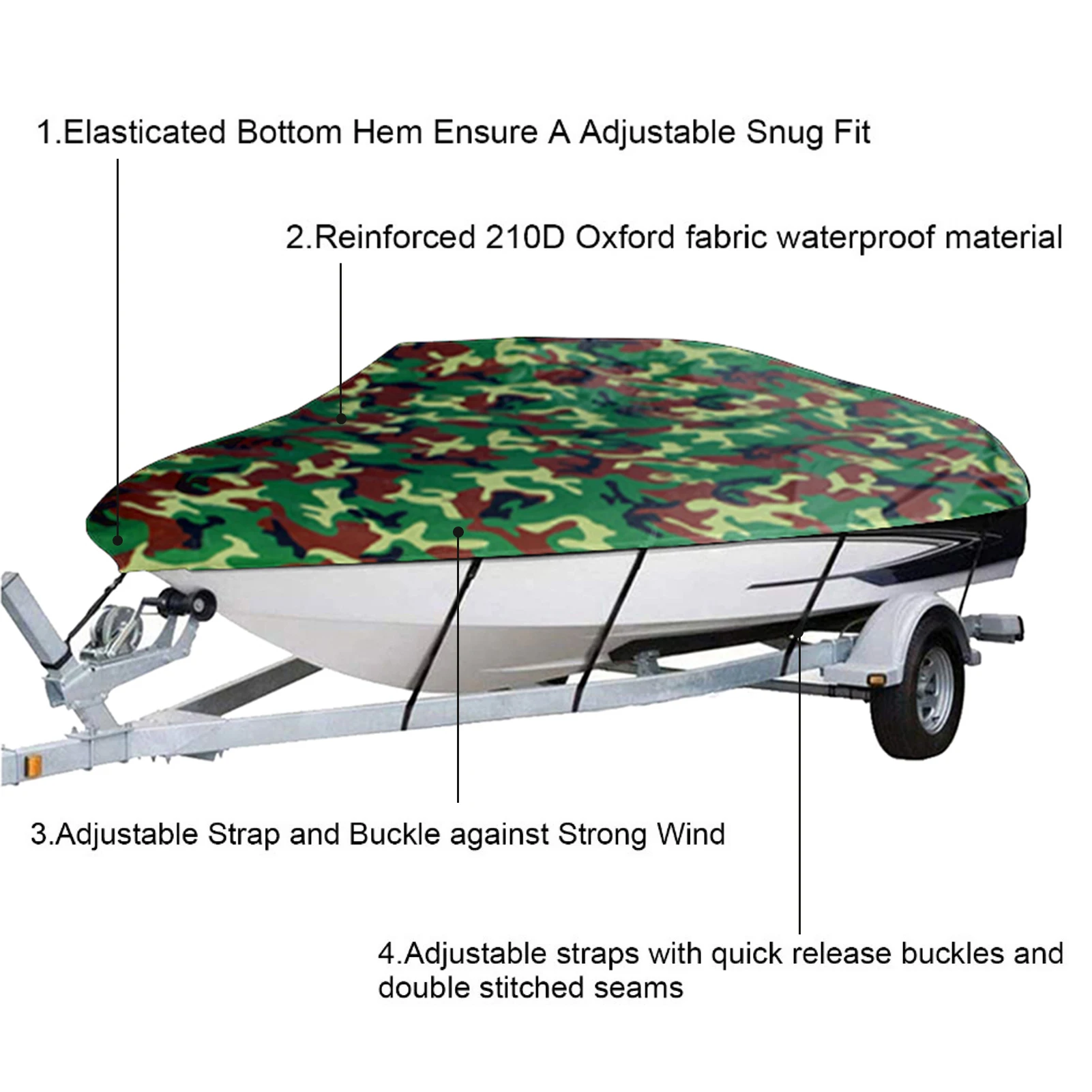 Universal Boat Cover All-weather Protection Full Covers w Adjustable Strip and Buckle Yacht Outdoor Protection Cover Sunscreen