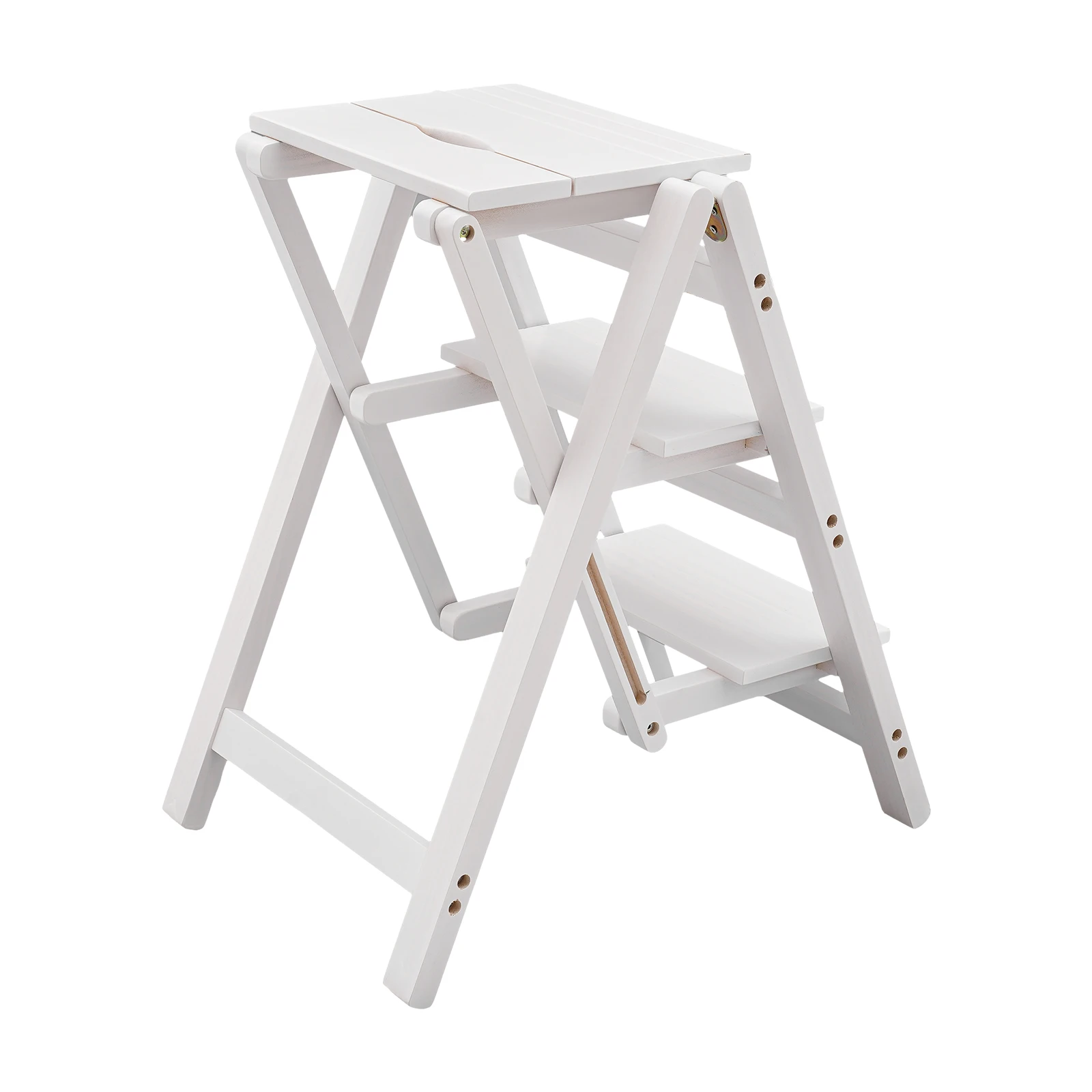 3 Step Folding Step Ladder Anti-Slip Wide Pedal 220lbs Pine Ladder Sturdy Step Rack Working Stools for Garage Home Outdoor Work