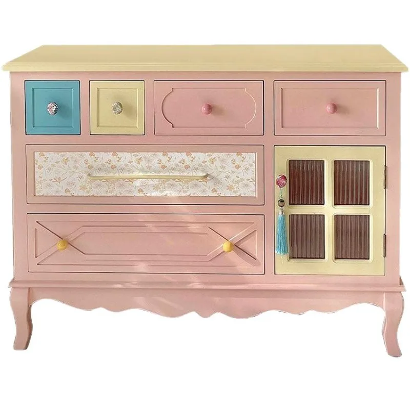 Living room painted contrasting color and decorative cabinet, bedroom entrance storage locker