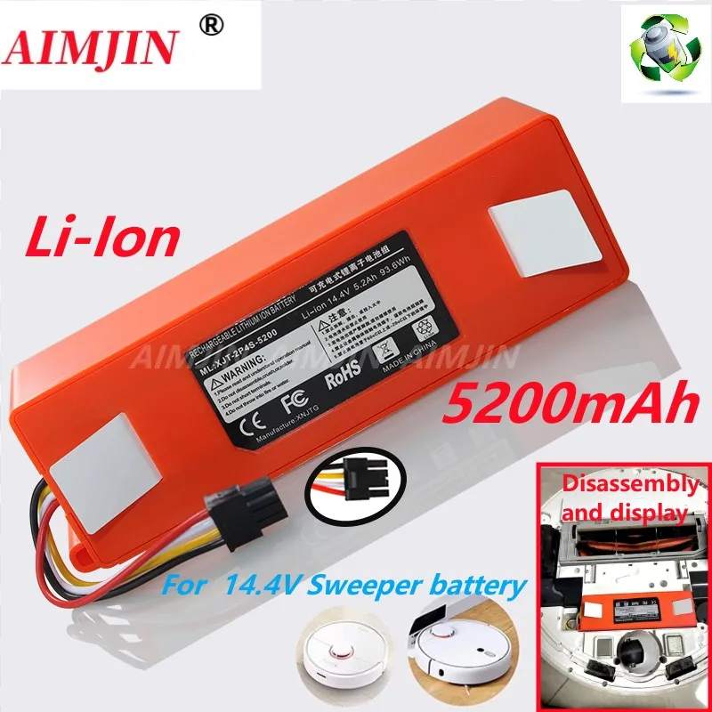 

100% NEW 5200mAh 14.4V 5.2Ah li-ion Battery Vacuum Cleaner accessories for xiaomi mi robot Robotics cleaner roborock S50 S51 T4