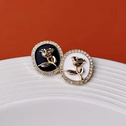 10pcs Metal Button Fashion Sewing Clothing Bag Coat Button High-Grade Rhinestones Decorative Rose Oval Button DIY Accessories