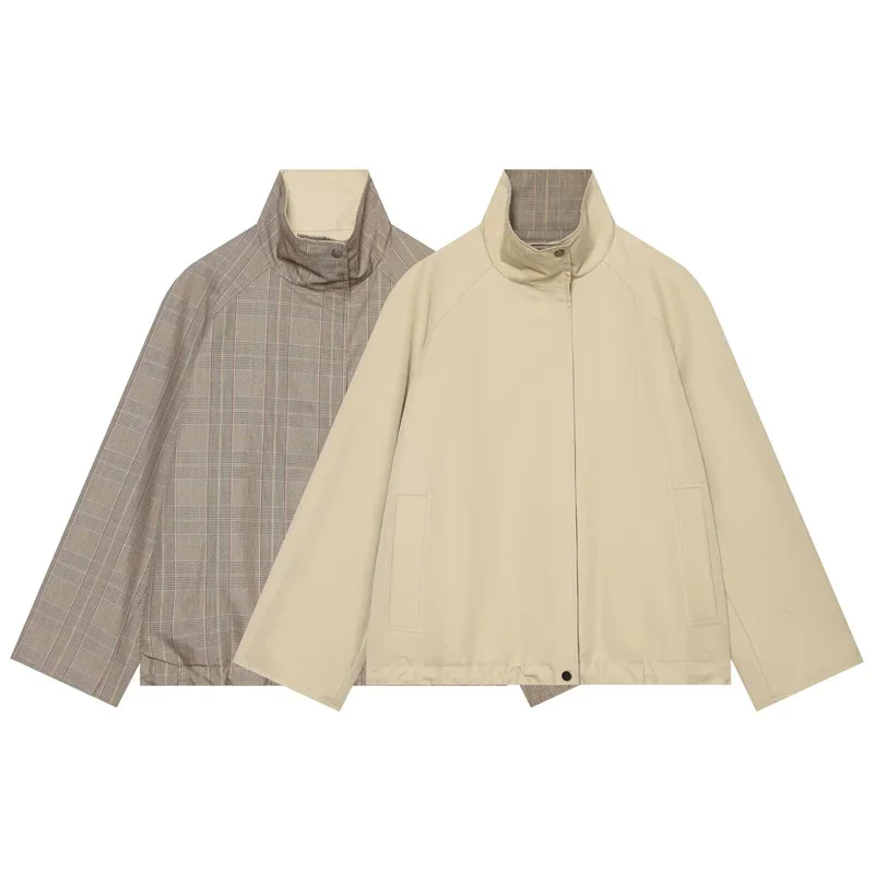 Guobioziy Women's Coat  Early Autumn Casual Long-Sleeve Stand Collar Reversible Short Trench Coat Classic Commuter Style