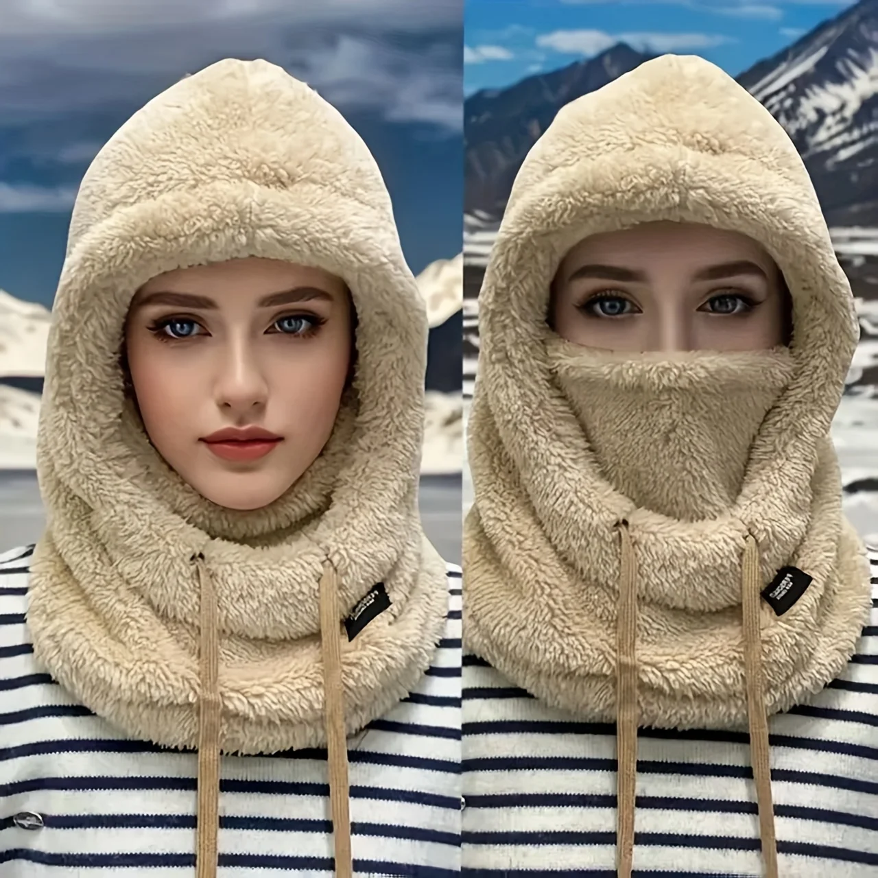 Warme, winddichte Polar-Fleece-Sturmhaube, verstellbar, für Ski, Motorrad, Radfahren, Vollgesichts- und Nackenschutz, Winter-Gesichtsmaske – Detail 1