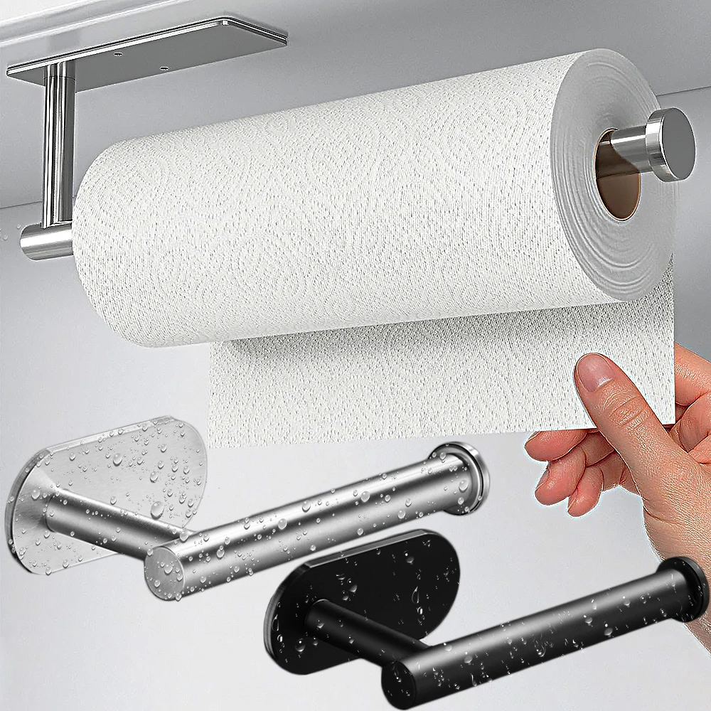 Luxury Adhesive Toilet Paper Holder Stainless Steel Wall Mount Nail-free Tissue Towel Roll Storage Hanger Rack Bathroom Kitchen