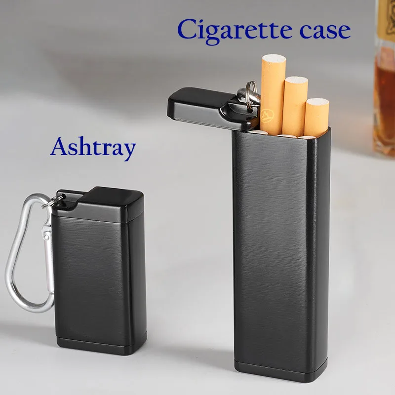 Portable Metal Cigarette Case with Keychain, Mini Pocket Ashtray with Lid for Outdoor Travel, Smoking Accessories, Gift for Men