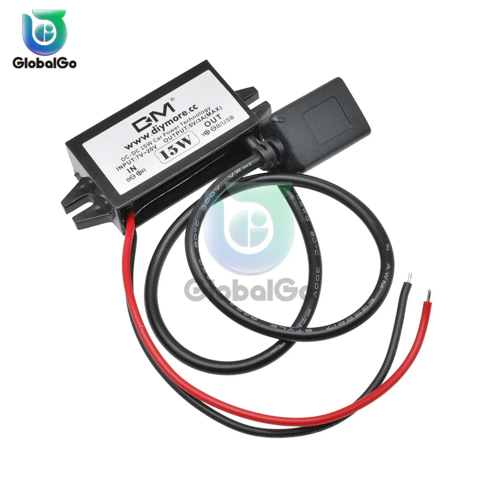 DC-DC 12V to 5V 3A/15W Waterproof Buck Power Supply Module Step Down Power Output Adapter Single Mini USB Converter