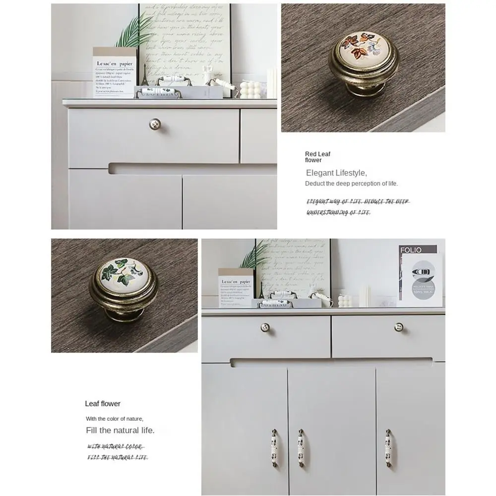 سبائك الزنك السيراميك مقابض للخزانة البرونزية خمر مقابض أدراج الأخضر/الأحمر يترك المقابض الأوروبية درج يسحب خزانة مضمد #2