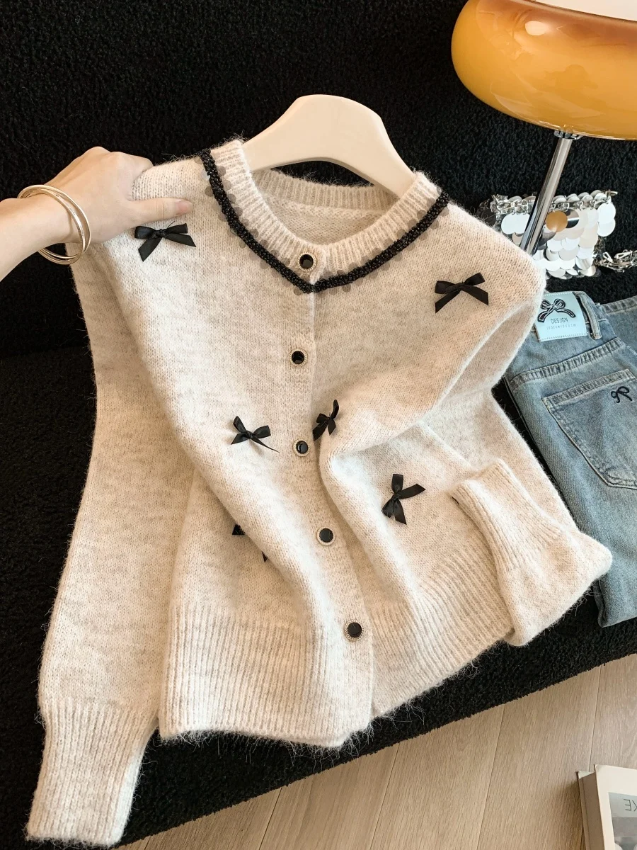 

Beautiful New Year Red Knitted Open Cardigan Women's Winter Top with Knot Unique Sli plus Size Korean Sle