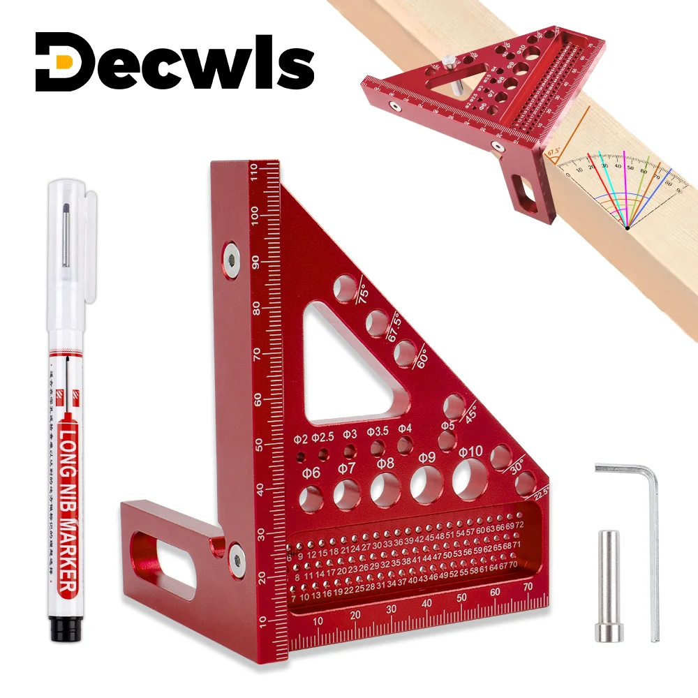 Winkelmesser für die Holzbearbeitung mit Positionierstift, Gehrungdreieck, hochpräzisem Messwerkzeug, 3D-Mehrwinkelmessung, geeignet für Schreiner und Ingenieure.