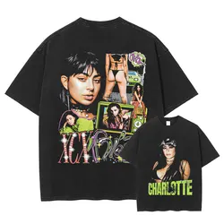 Charli Xcx T Shirt Female Singer DTG Print Tops Tees Vintage Washed Short Sleeve Oversized Retro T-shirt Harajuku Streetwear Men