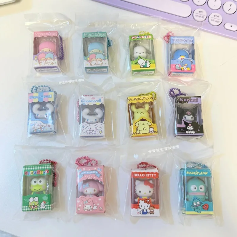 Genuine Bandai Mini Rice Grain Sanrio Character Transparent Window Display Pendant Cute Anime Model Collection Toy Girl Gift