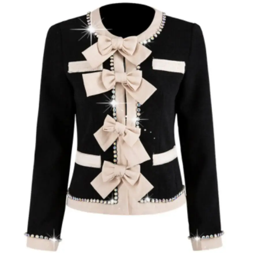 Bow jacket women spring autumn rhinestone short suit jacket