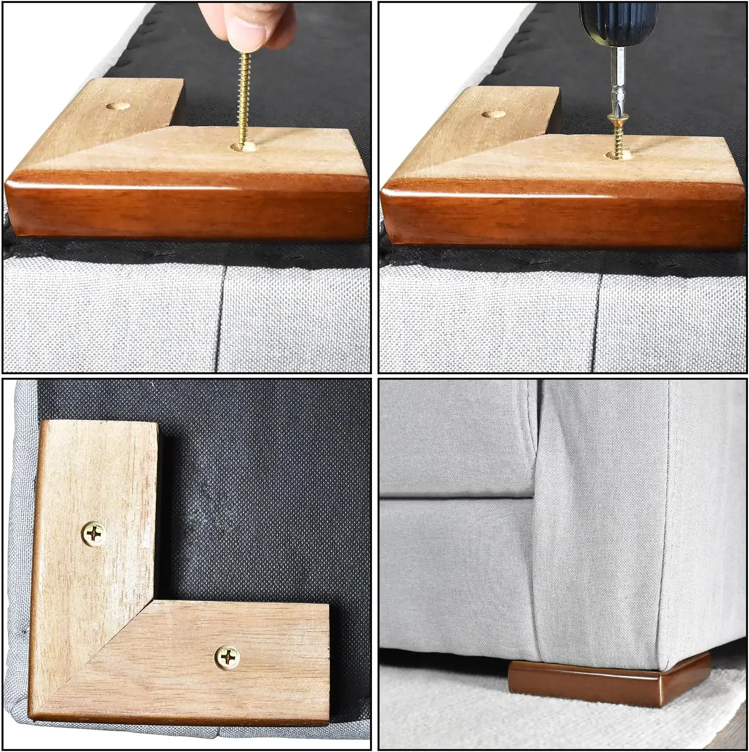 AORYVIC Cama de madeira riser 2 polegadas pés de sofá para móveis em forma de L pés de sofá conjunto de 4 pernas de cômoda