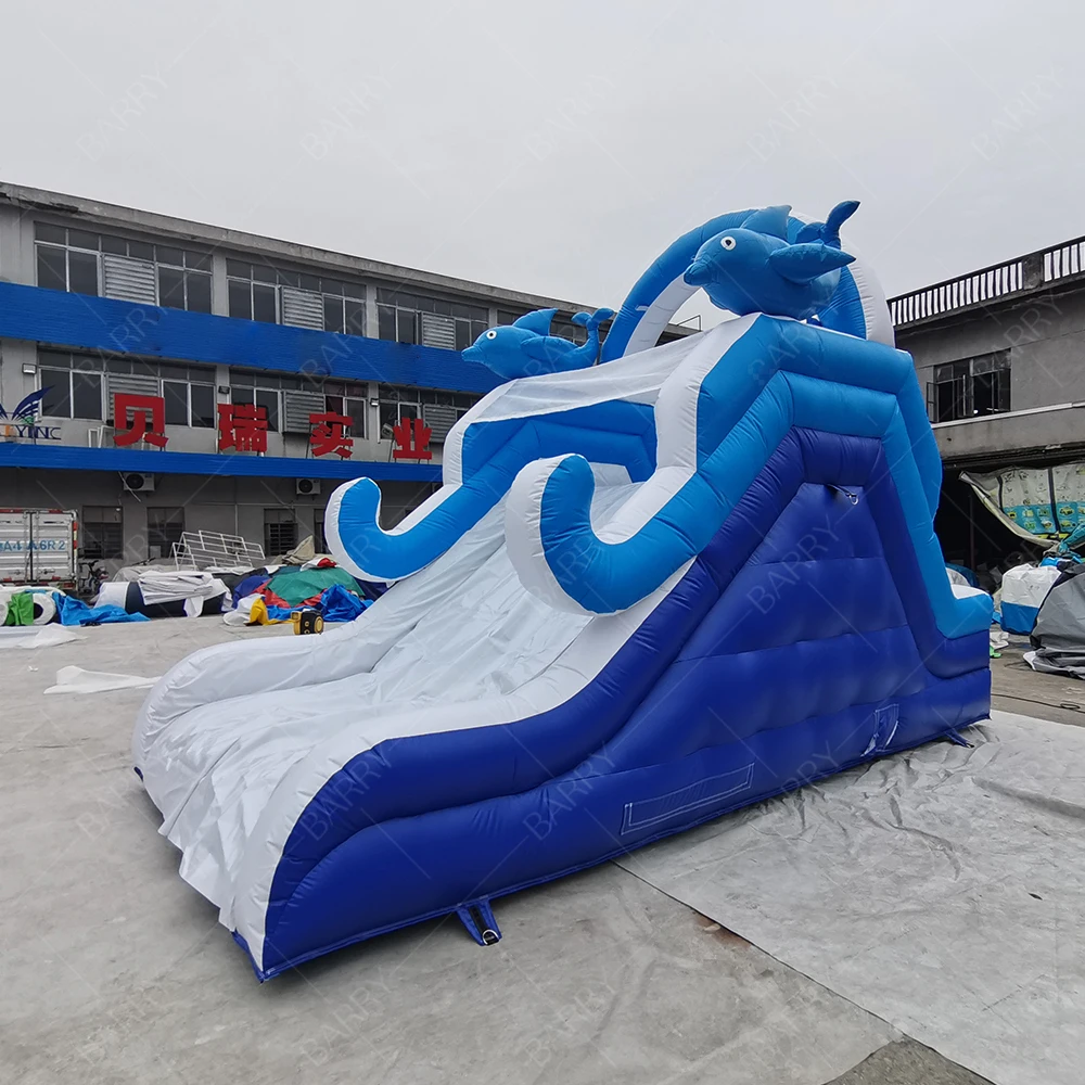 

Kids Play Toy Dolphin Water Slide for Swimming Pool Trampoline Park Commercial Inflatable Water Slide With Pool Water Pool Slide