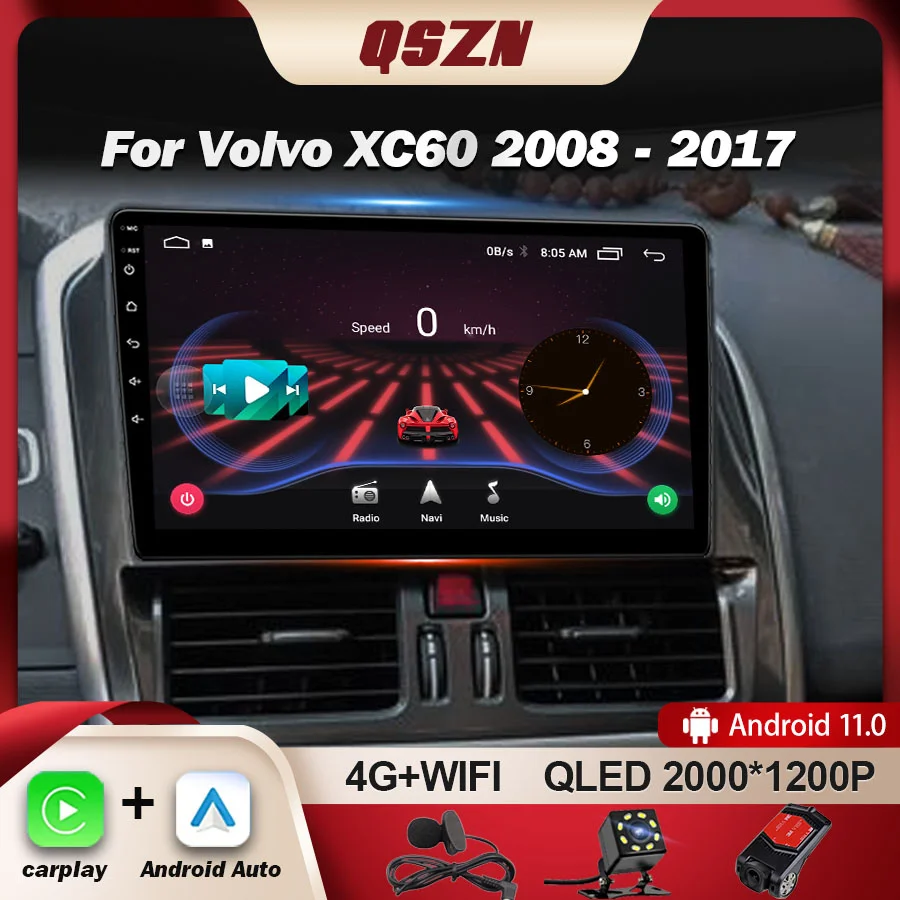 

QSZN Android 13 автомобильный радиоприемник 8 + 128G для Volvo XC60 1 2008-2017 стерео Мультимедийный видеоплеер GPS-навигация BT Carplay No 2din DVD