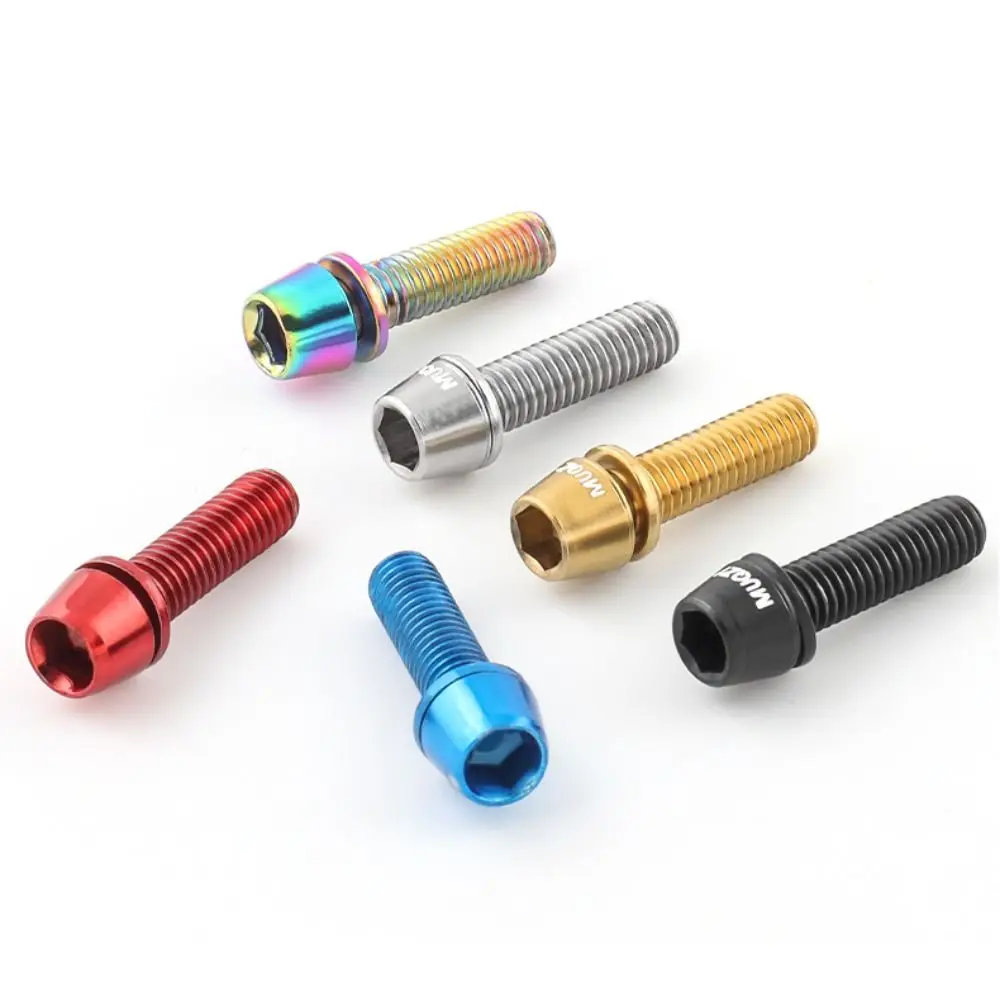 6PCS Durable M5x17mm Stem Bolts MTB Road Bike Bicycle Handlebar Stem Screw Titanium-plated Steel with Washer Stem Riser Screw