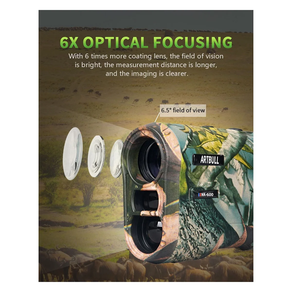 A45I-600 600-метровый камуфляжный дальномер, перезаряжаемый, водонепроницаемый для охоты, гольфиста, дальномер, электроэнергетика