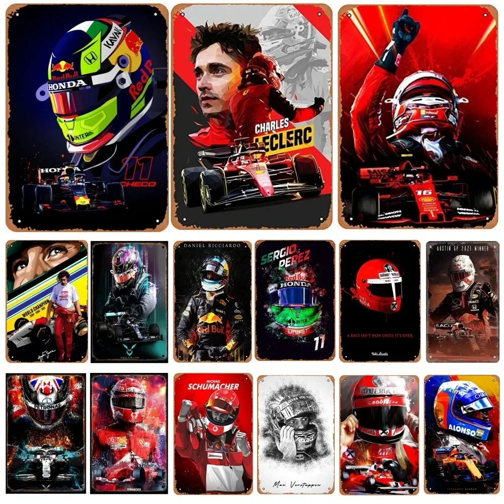 Metal Tin Sign F1 Racer Helmet Metal Poster Europe Racing Competion Decor Wall Plaques Garage Bar Crafts Man Cave Plate Signs