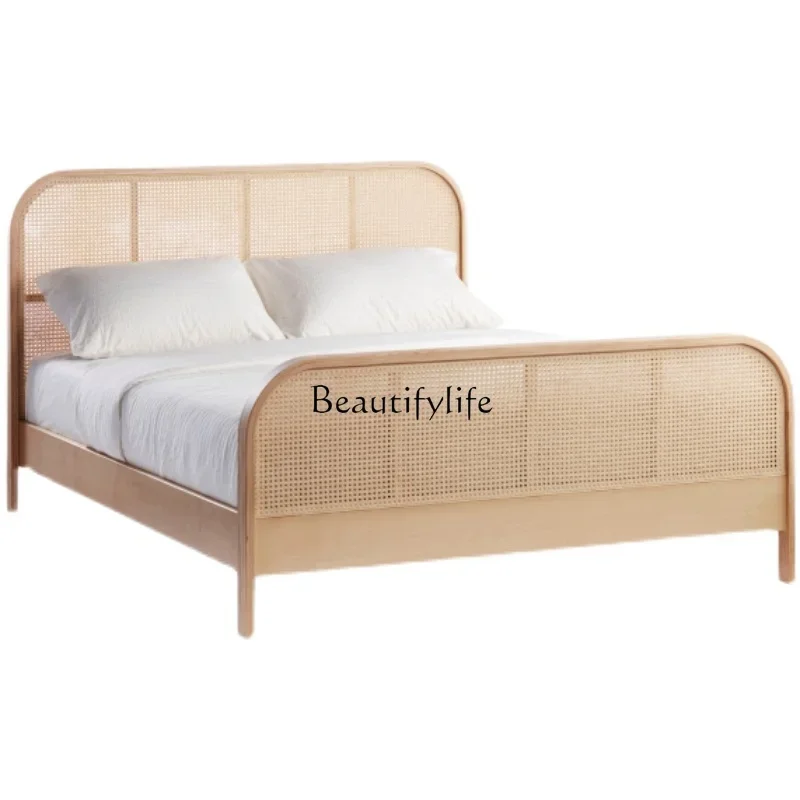 

ld14Nordic INS Style Rattan Woven Master Bedroom Homestay Wabi-Sabi Style Vintage Rattan Art Bed