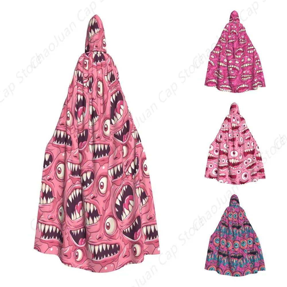 Halloween Costumes Cloak with Hood Halloween Cape Cosplay Hooded Christmas Robe for Men Women Cartoon Tooth Eyes