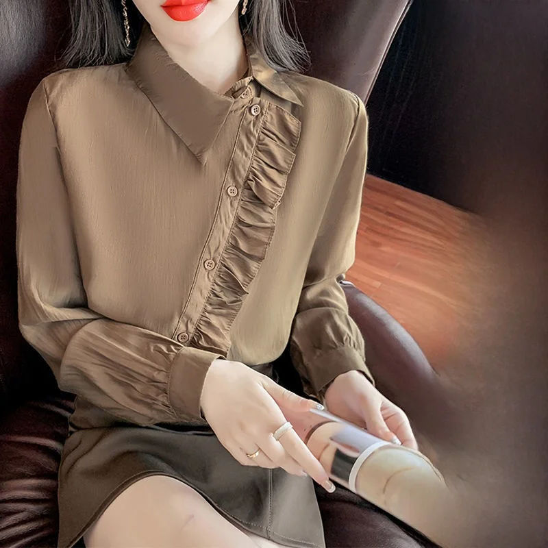 

plus Size Women's Chiffon irt Faionable Svel Top 200 Pou Ele Design Loose Small irt Collar Button up