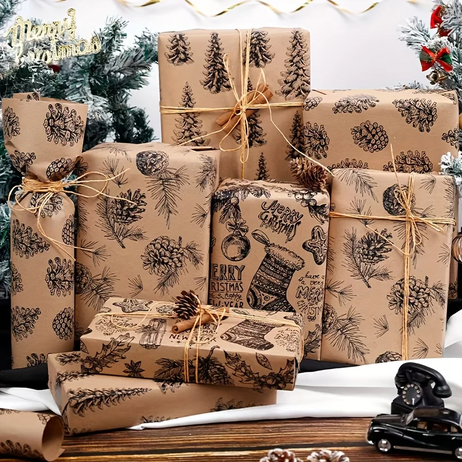 

1 Roll Extra Long Giant Christmas Wrapping Paper -Pine Tree Pattern,Tear-Resistant Thick Durable Kraft-like Paper decorations